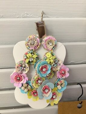 Boho Floral Beaded Statement Earrings - Pastel Flower Cluster